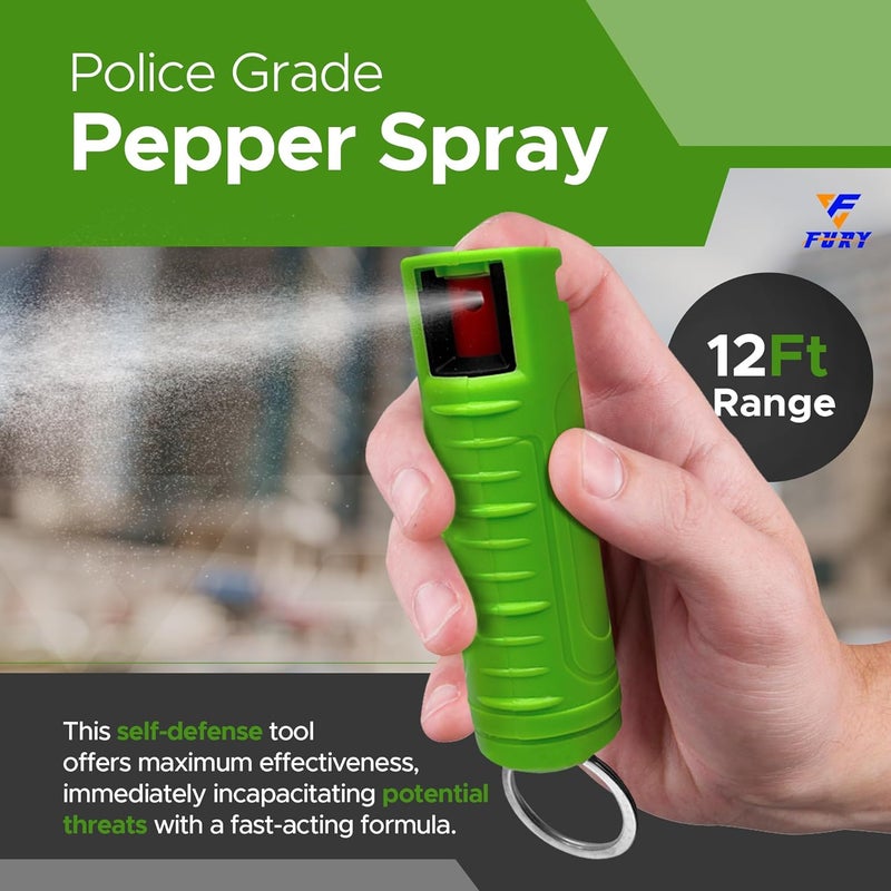 Fury Hardshell Pepper Spray - 12Ft Range, Max Strength, UV Dye Identifier, Anti-Leak & Anti-Misfire, Slidetop Trigger, Belt Clip & Key Ring, Multiple Color Options, Self-Defense Spray - Image 4